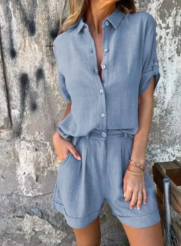 Hayes | Breezy Linen Set – Blue | The Bellemont Sisters Australia