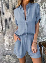 Hayes | Breezy Linen Set – Blue | The Bellemont Sisters Australia