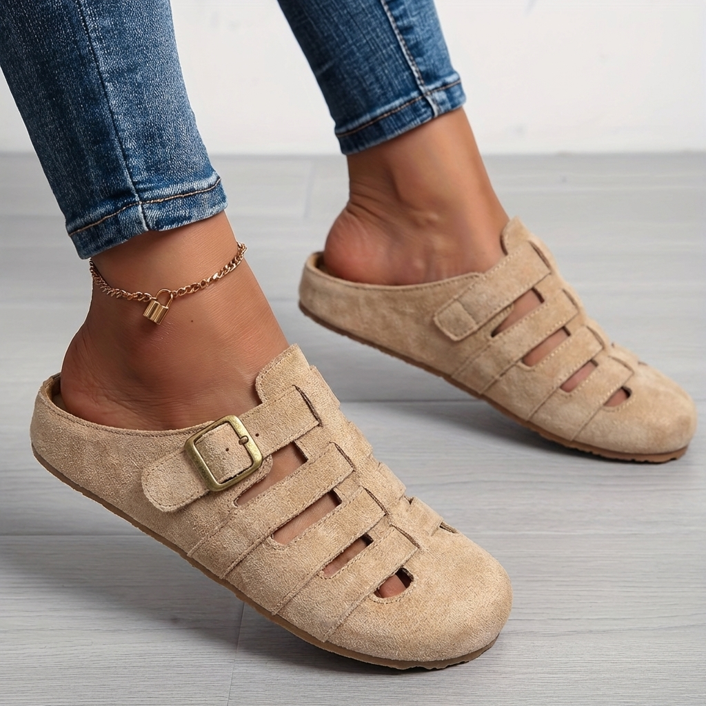 Nathalie | Comfort Slip-On Mule Sandals – Khaki | The Bellemont Sisters Australia