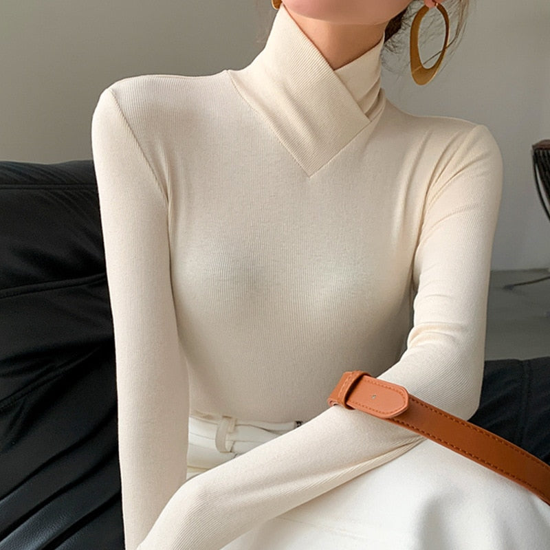 Darcey | Women’s Spring Elegant Mock Neck Top – Beige | The Bellemont Sisters Australia
