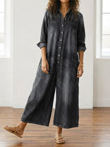 Saylor - Vintage Washed Soft Cotton Denim Jumpsuit with Button Closure | The Bellemont Sisters Australia