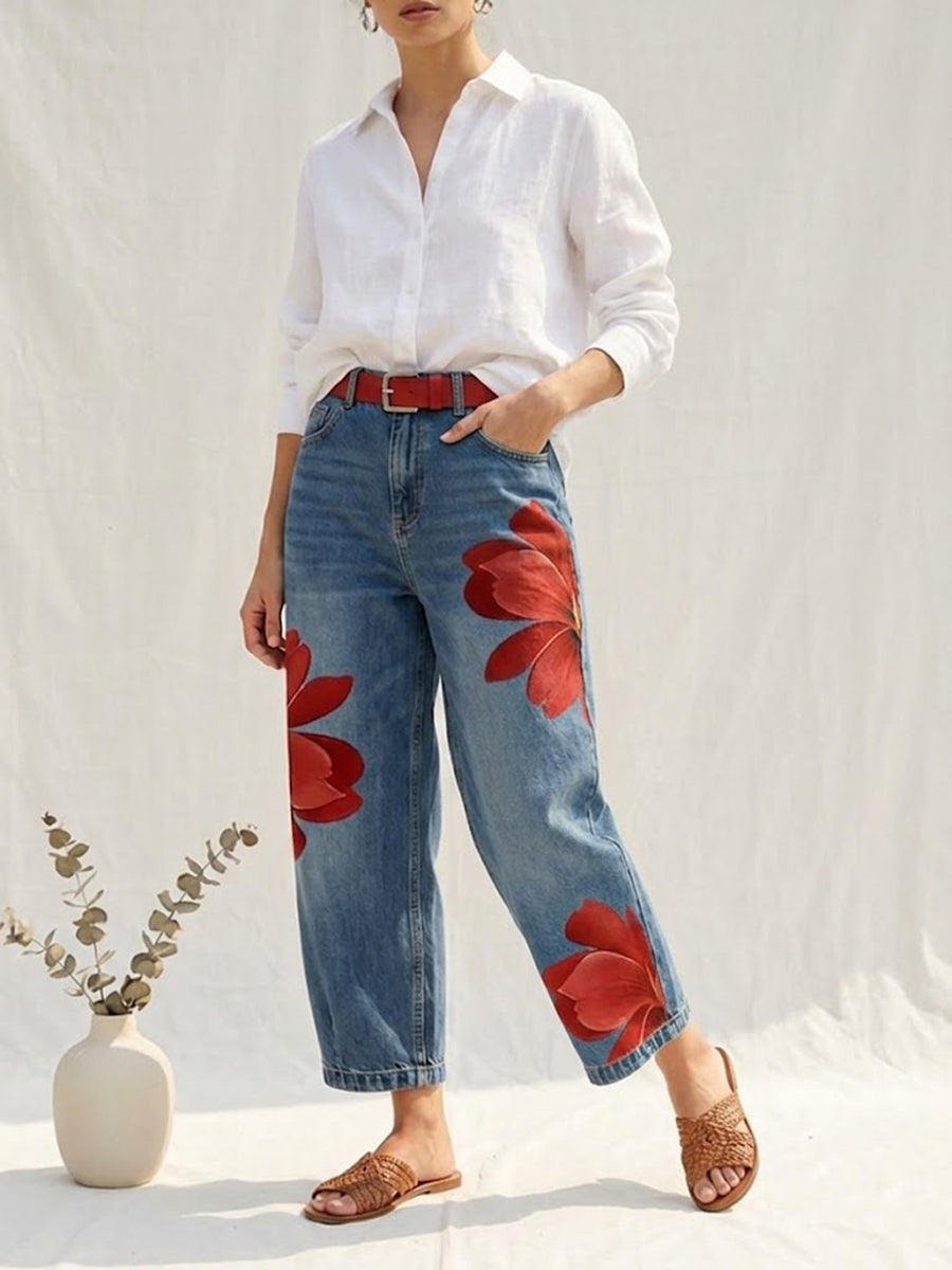 Sophia - Elegant Floral Pants – Red | The Bellemont Sisters Australia