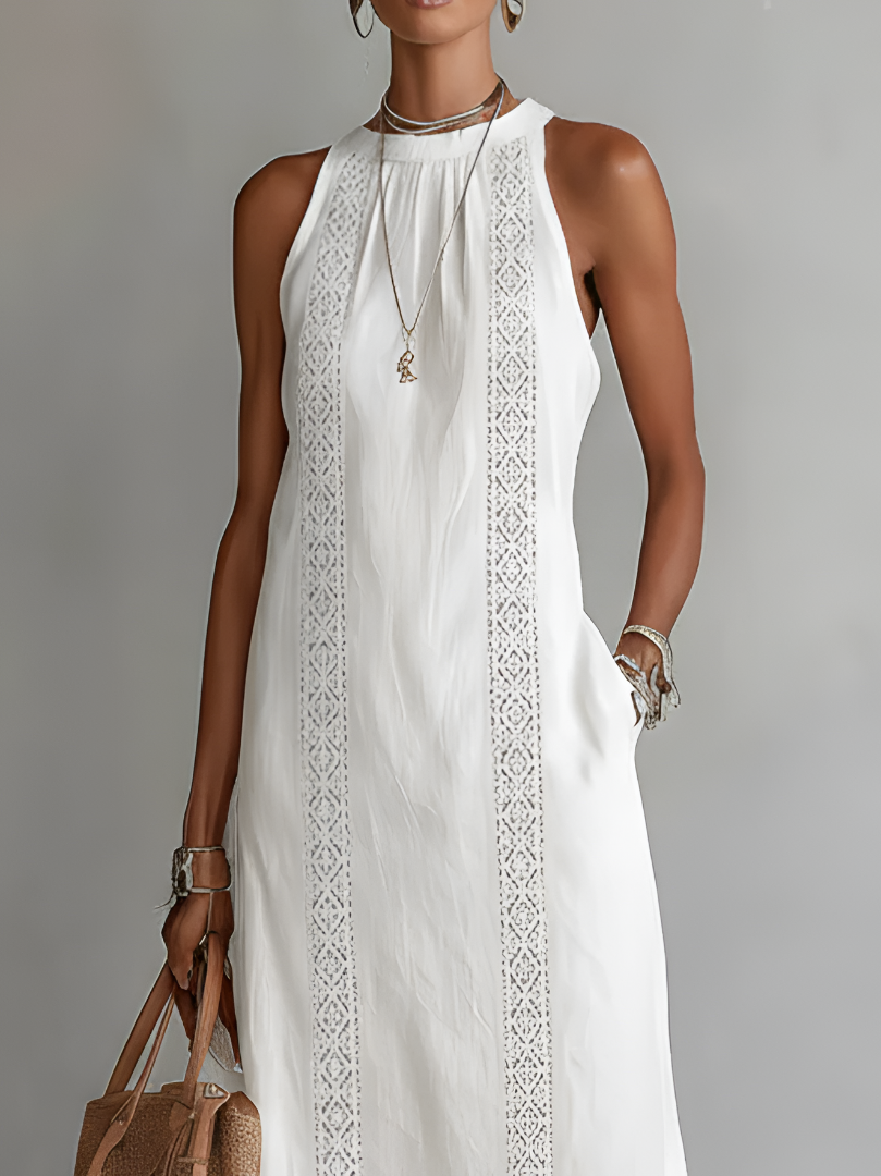 Jimena | Relaxed Embroidered Mandarin Collar Midi Dress | The Bellemont Sisters Australia