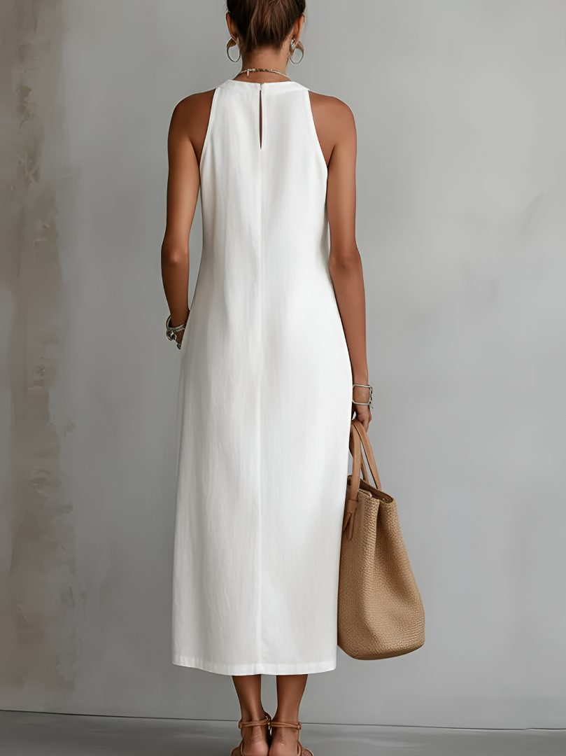 Jimena | Relaxed Embroidered Mandarin Collar Midi Dress | The Bellemont Sisters Australia