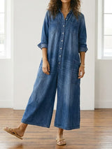 Saylor - Vintage Washed Soft Cotton Denim Jumpsuit with Button Closure | The Bellemont Sisters Australia