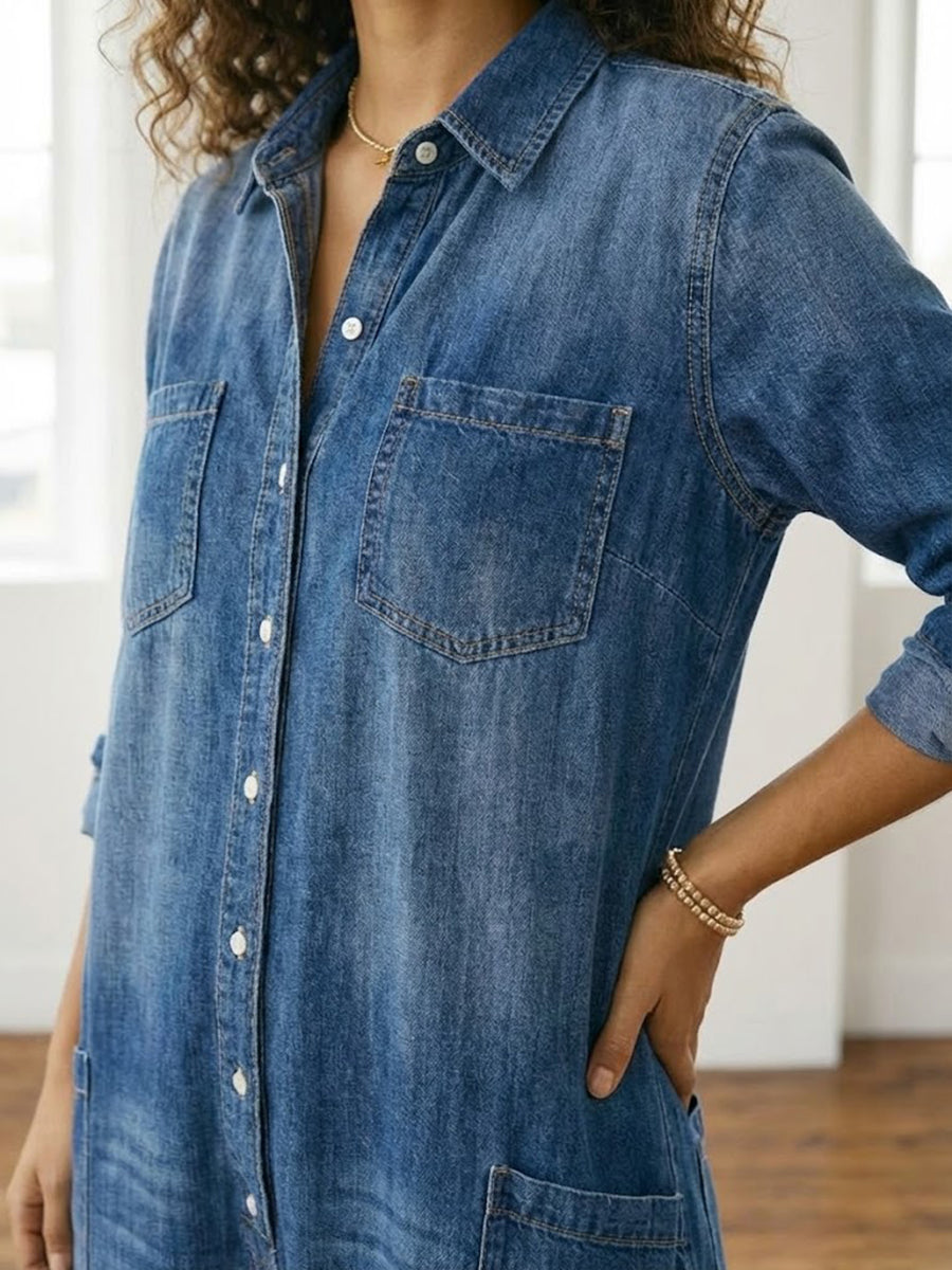 Saylor - Vintage Washed Soft Cotton Denim Jumpsuit with Button Closure | The Bellemont Sisters Australia