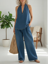 Saylor - Vintage Washed Soft Denim-Look Two-Piece Set | The Bellemont Sisters Australia