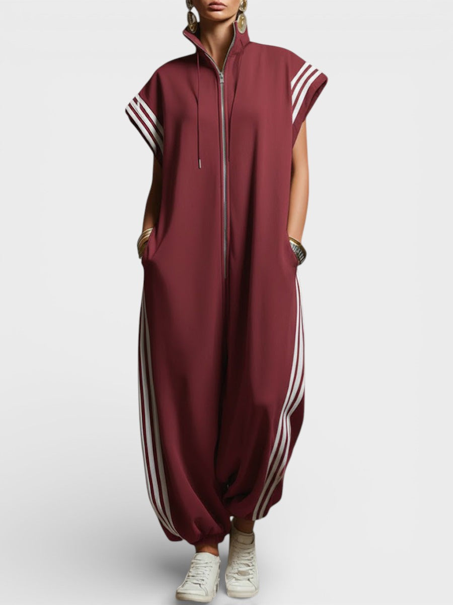Valeria™ Zip Neck Jumpsuit – Burgundy | The Bellemont Sisters Australia