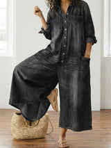 Saylor - Vintage Washed Soft Cotton Denim Jumpsuit with Button Closure | The Bellemont Sisters Australia