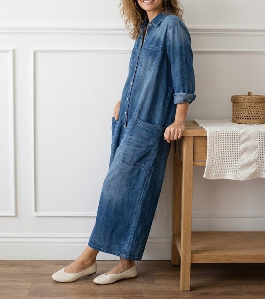 Saylor - Vintage Washed Soft Cotton Denim Jumpsuit with Button Closure | The Bellemont Sisters Australia