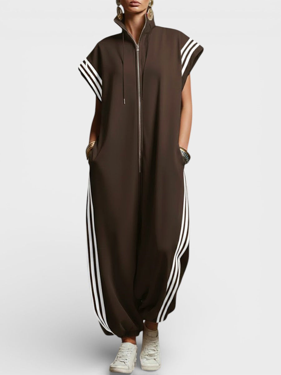 Valeria™ Zip Neck Jumpsuit – Brown | The Bellemont Sisters Australia