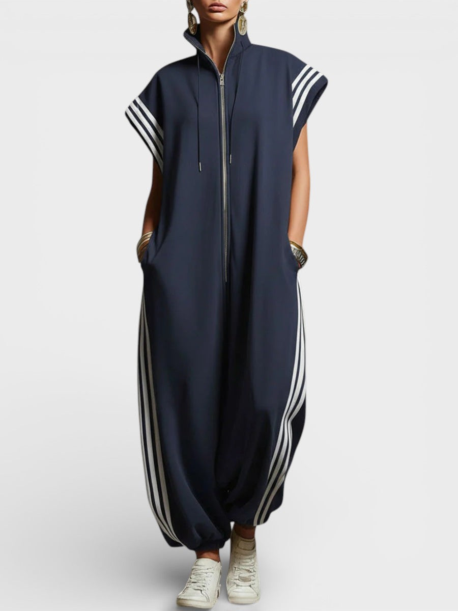 Valeria™ Zip Neck Jumpsuit – Navy Blue | The Bellemont Sisters Australia