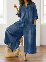 Saylor - Vintage Washed Soft Cotton Denim Jumpsuit with Button Closure | The Bellemont Sisters Australia