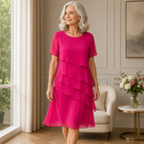LINDA  | Elegant Comfort Ruffle Dress – Rose Red | The Bellemont Sisters Australia