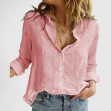 Faith | Women’s Linen V Neck Button Blouse – Pink | The Bellemont Sisters Australia