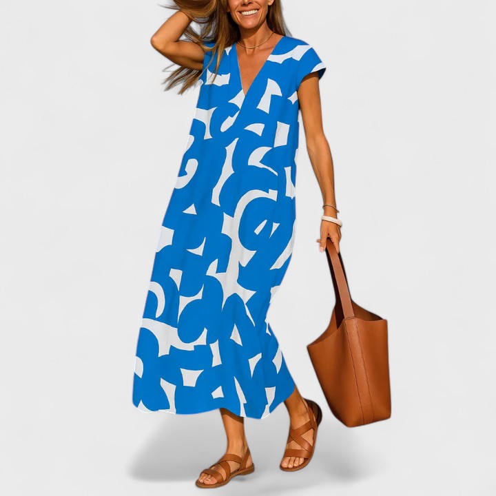 Valery | Flowing V-Neck Dress – Blue | The Bellemont Sisters Australia