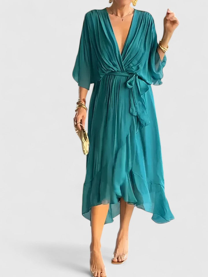 Nada | Elegant V Neck Dress – Blue | The Bellemont Sisters Australia