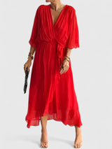 Nada | Elegant V Neck Dress – Orange | The Bellemont Sisters Australia