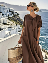 Janet | Elegant Loose Fit Summer Maxi Dress with Pockets – Brown | The Bellemont Sisters Australia