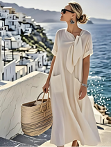Janet | Elegant Loose Fit Summer Maxi Dress with Pockets – Beige | The Bellemont Sisters Australia