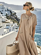 Janet | Elegant Loose Fit Summer Maxi Dress with Pockets – Khaki | The Bellemont Sisters Australia