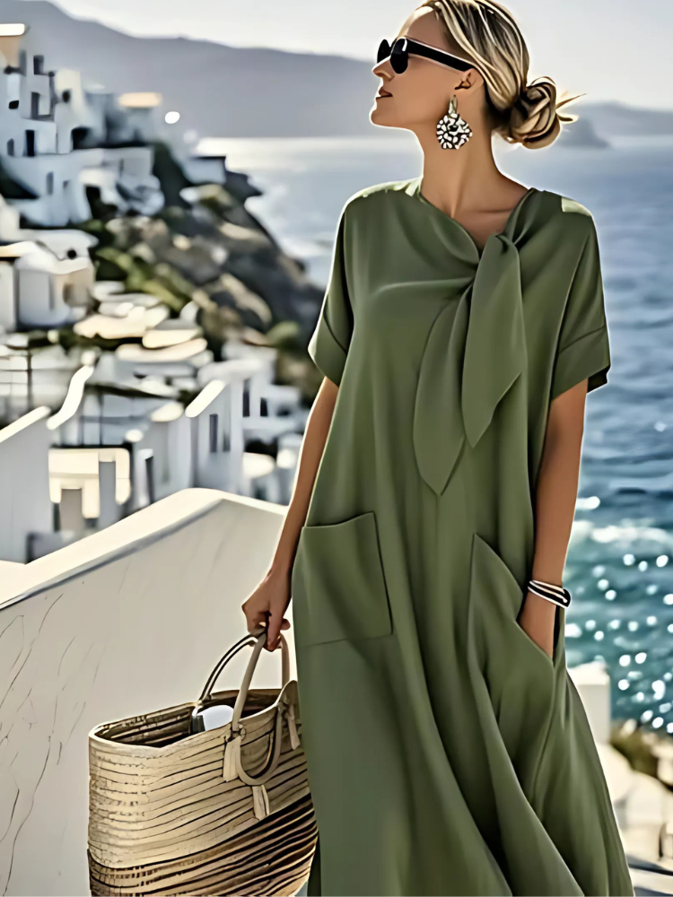 Janet | Elegant Loose Fit Summer Maxi Dress with Pockets – Green | The Bellemont Sisters Australia