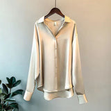 Taylor | Women’s Loose Fit Button Down Satin Blouses – Beige | The Bellemont Sisters Australia