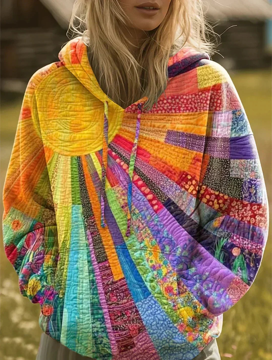 Adriana™ | Bohemian Multicolor Patchwork Hoodie | The Bellemont Sisters Australia