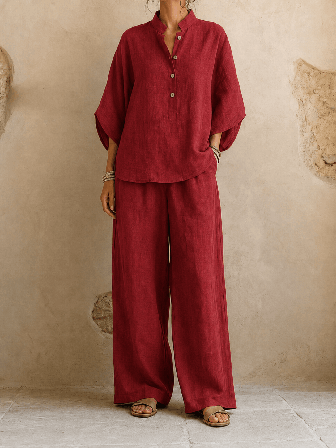 Maribel | Batwing Sleeves and Wide-Leg Pants – Red | The Bellemont Sisters Australia
