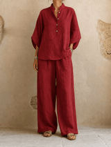 Maribel | Batwing Sleeves and Wide-Leg Pants – Red | The Bellemont Sisters Australia