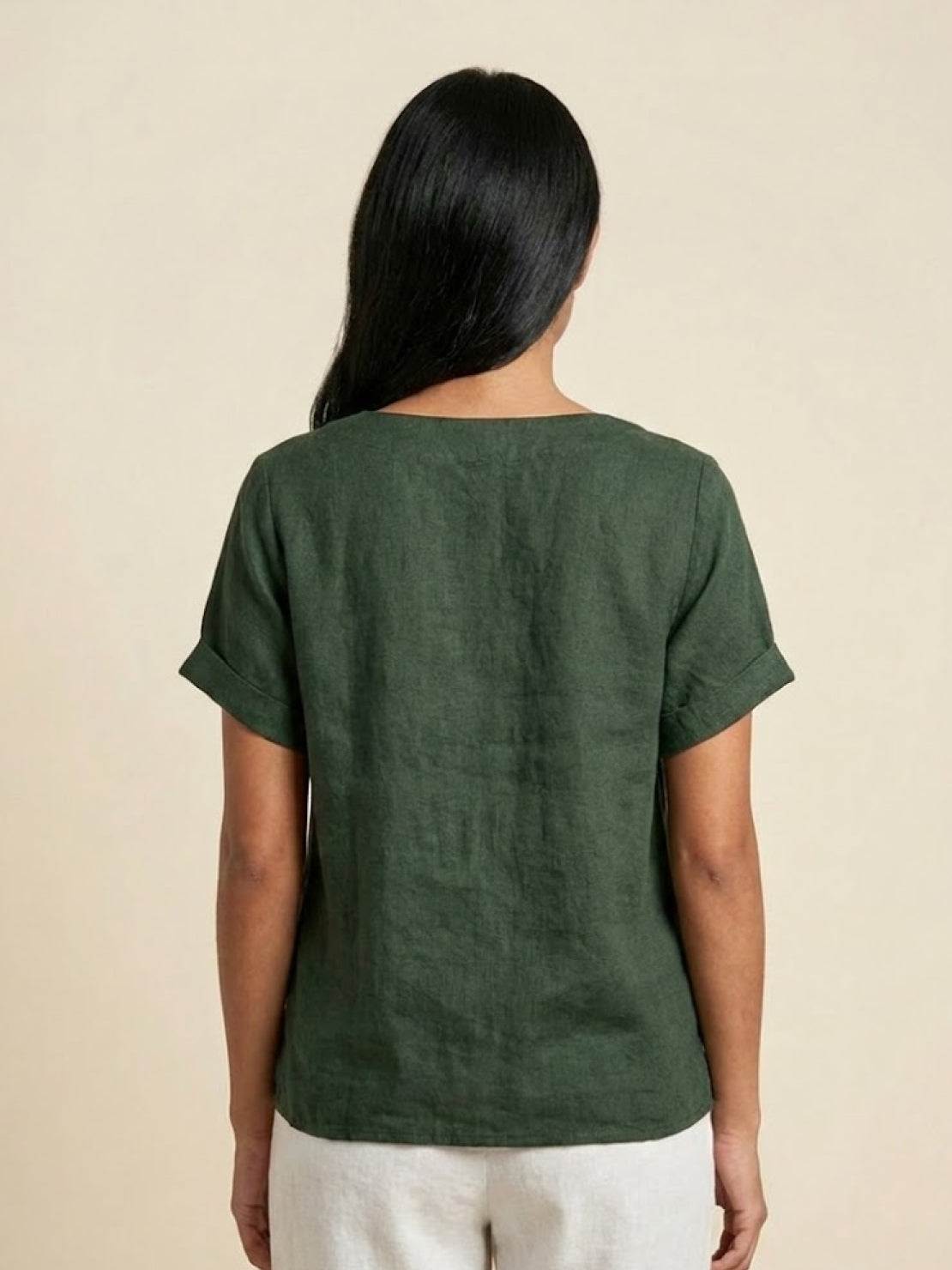 Grace | Women’s Linen Round Neck Button Blouse | The Bellemont Sisters Australia