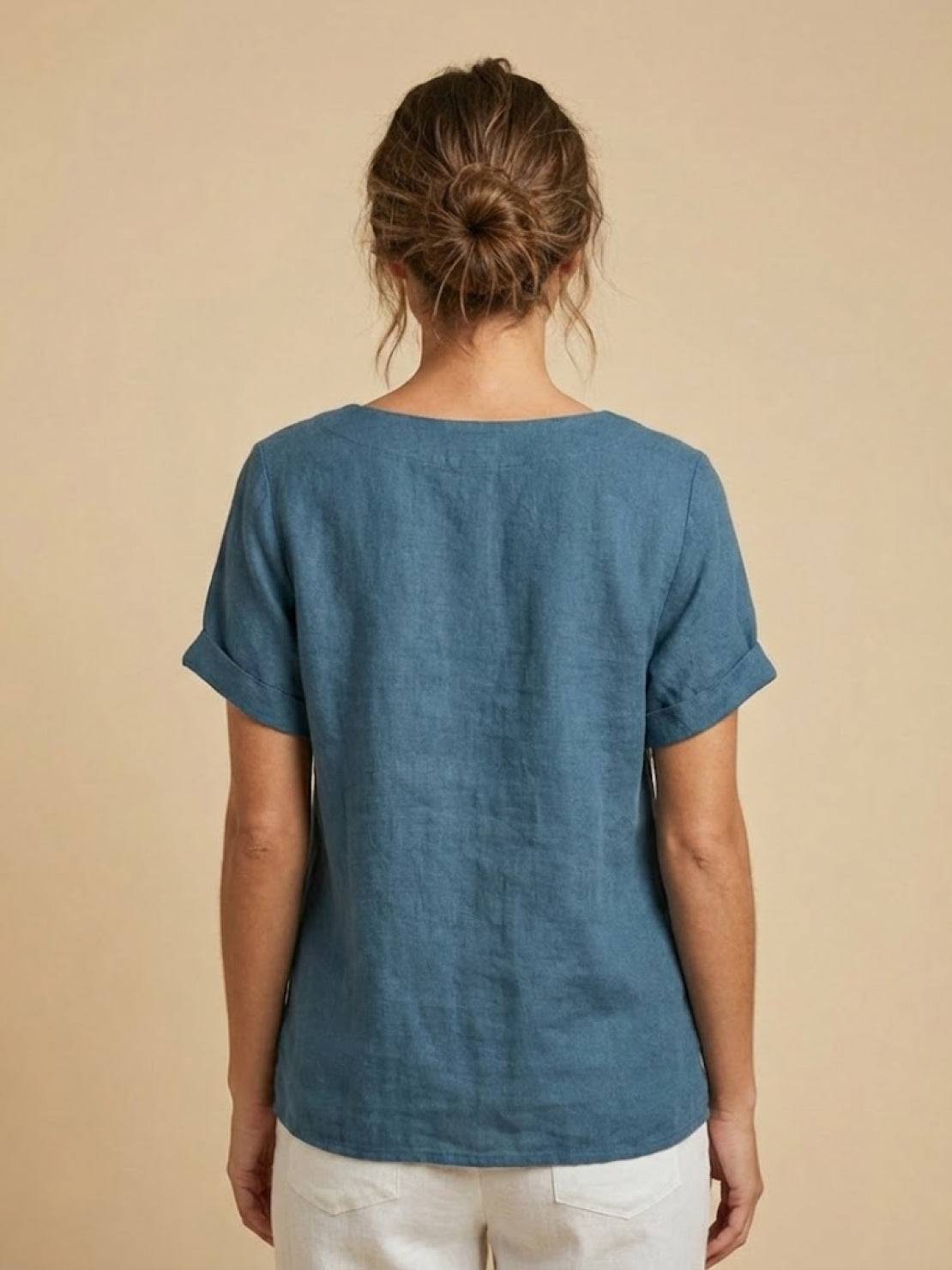 Grace | Women’s Linen Round Neck Button Blouse | The Bellemont Sisters Australia