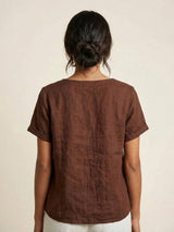 Grace | Women’s Linen Round Neck Button Blouse | The Bellemont Sisters Australia