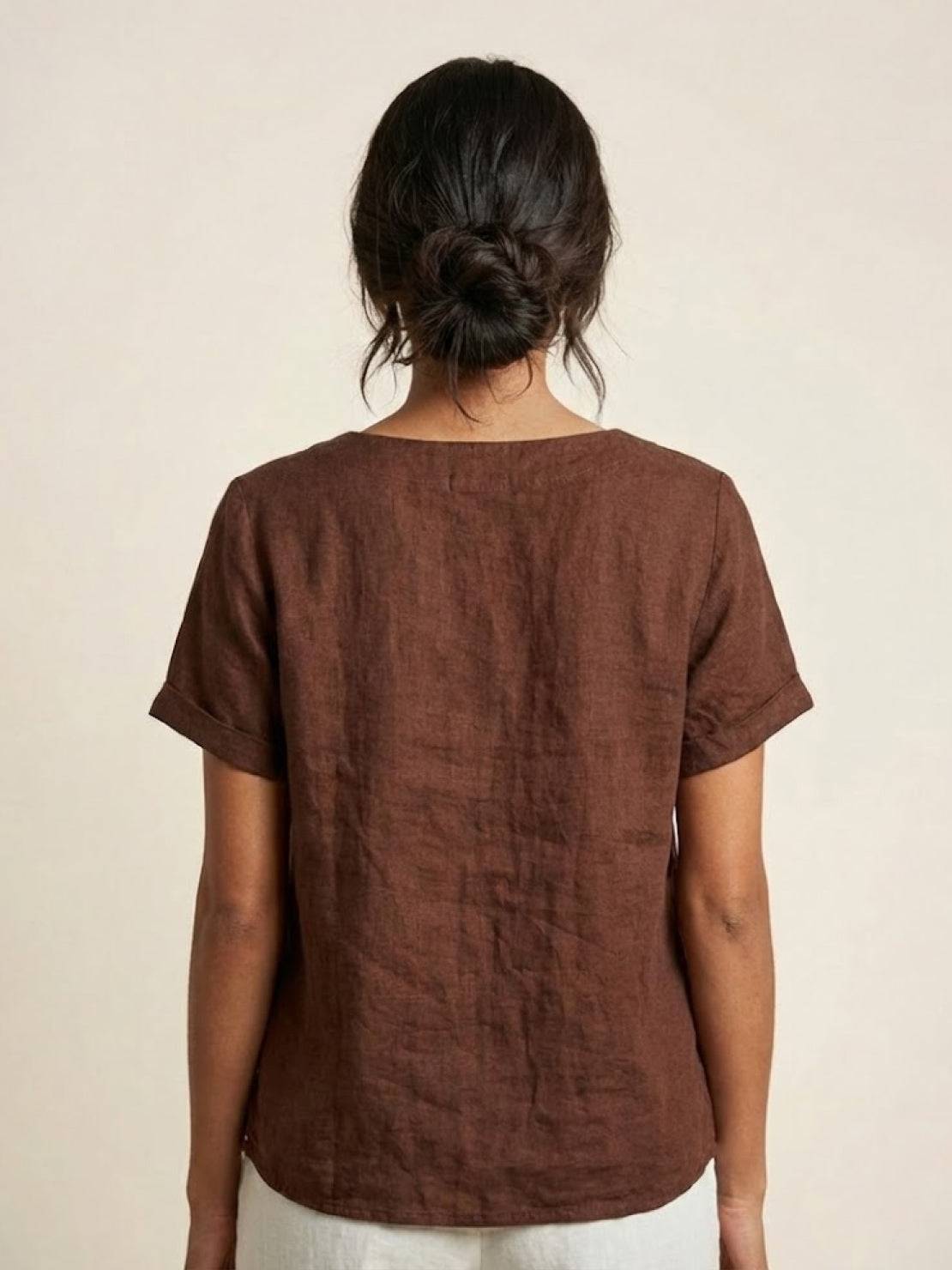 Grace | Women’s Linen Round Neck Button Blouse | The Bellemont Sisters Australia