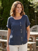 Grace | Women’s Linen Round Neck Button Blouse | The Bellemont Sisters Australia