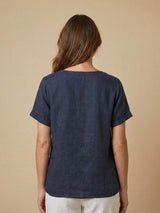 Grace | Women’s Linen Round Neck Button Blouse | The Bellemont Sisters Australia