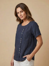 Grace | Women’s Linen Round Neck Button Blouse | The Bellemont Sisters Australia