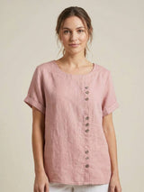 Grace | Women’s Linen Round Neck Button Blouse – Light Pink | The Bellemont Sisters Australia