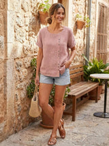 Grace | Women’s Linen Round Neck Button Blouse | The Bellemont Sisters Australia