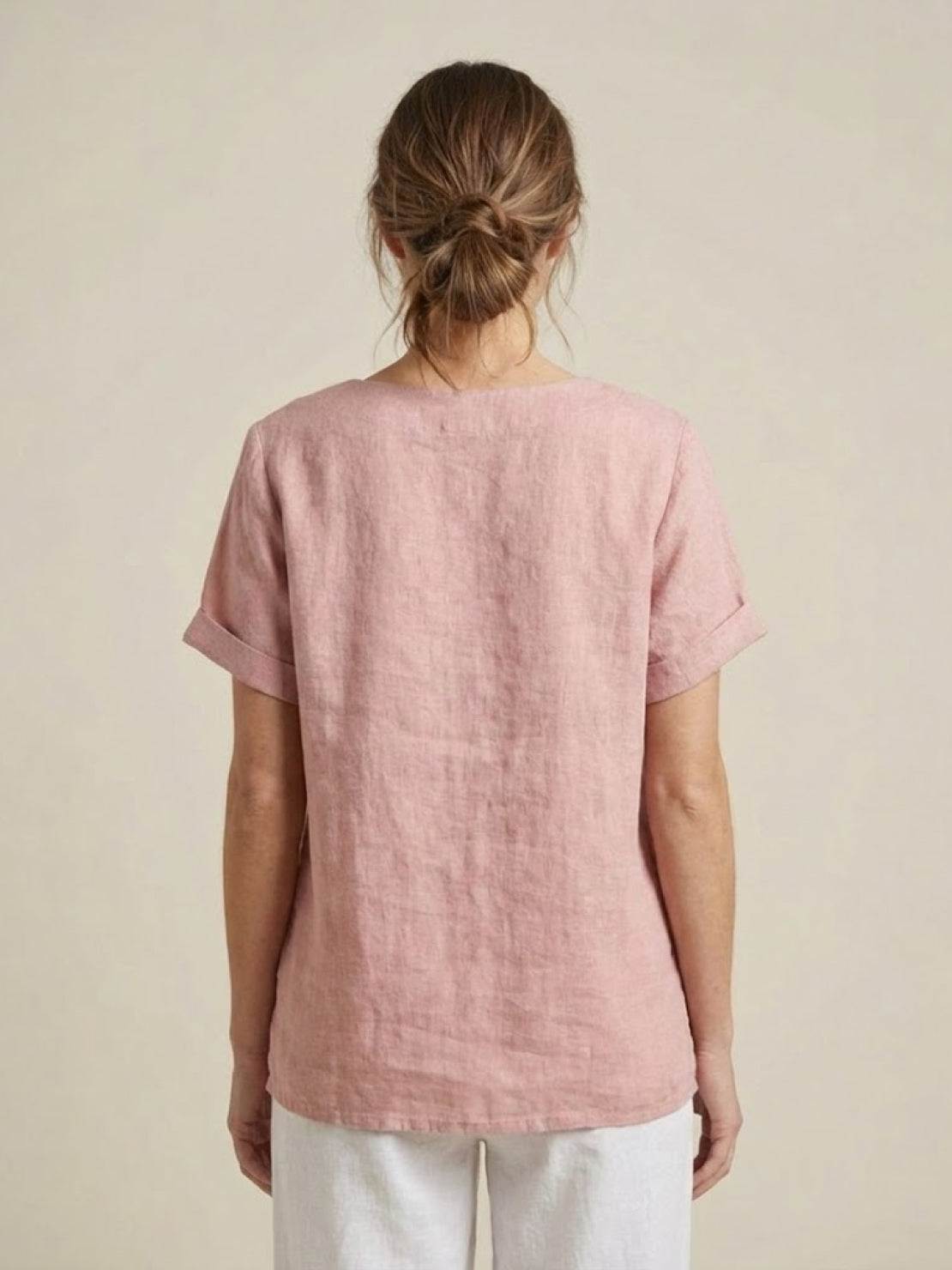 Grace | Women’s Linen Round Neck Button Blouse | The Bellemont Sisters Australia