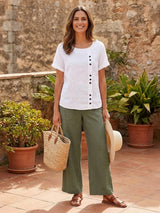 Grace | Women’s Linen Round Neck Button Blouse | The Bellemont Sisters Australia