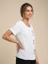 Grace | Women’s Linen Round Neck Button Blouse | The Bellemont Sisters Australia