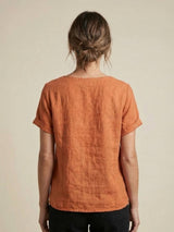 Grace | Women’s Linen Round Neck Button Blouse | The Bellemont Sisters Australia
