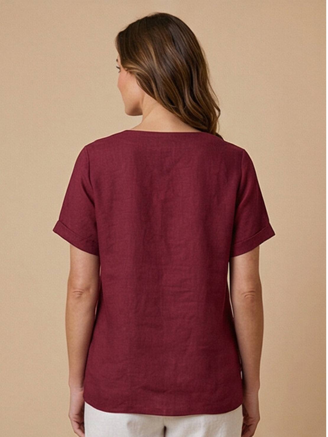Grace | Women’s Linen Round Neck Button Blouse | The Bellemont Sisters Australia