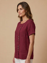 Grace | Women’s Linen Round Neck Button Blouse | The Bellemont Sisters Australia