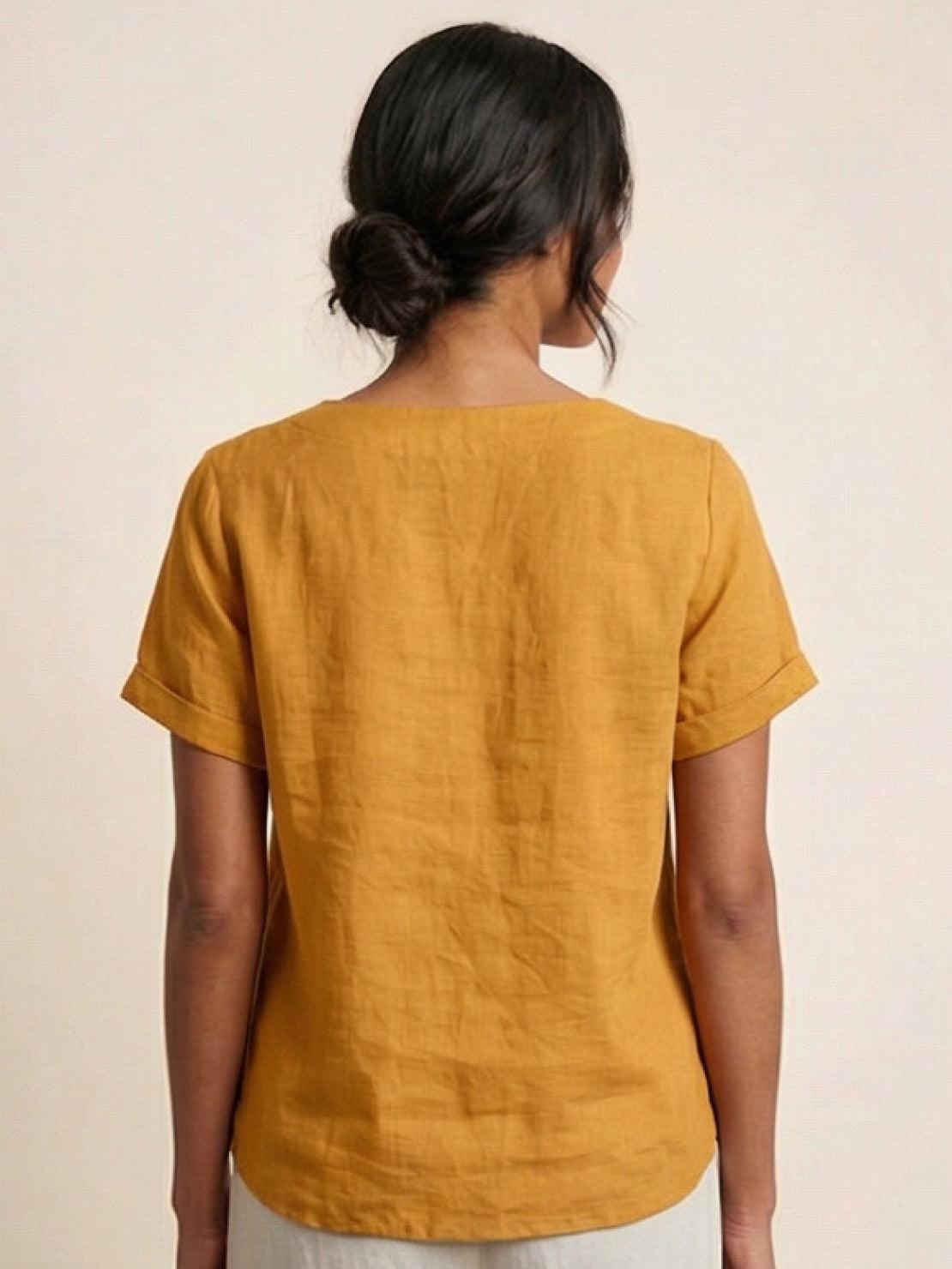 Grace | Women’s Linen Round Neck Button Blouse | The Bellemont Sisters Australia