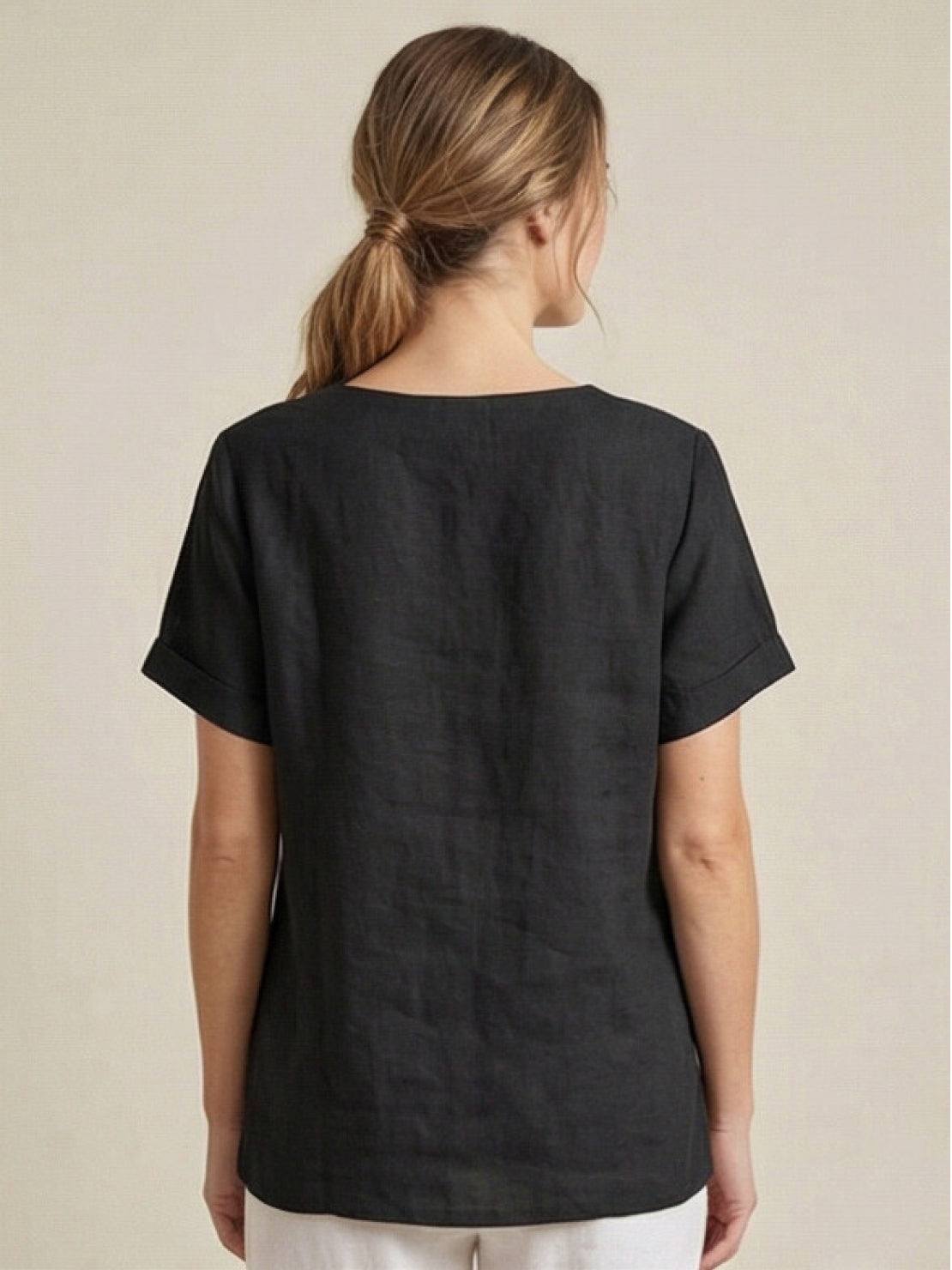 Grace | Women’s Linen Round Neck Button Blouse | The Bellemont Sisters Australia