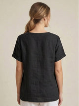 Grace | Women’s Linen Round Neck Button Blouse | The Bellemont Sisters Australia