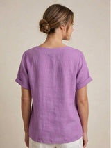 Grace | Women’s Linen Round Neck Button Blouse | The Bellemont Sisters Australia
