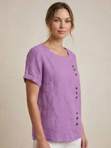 Grace | Women’s Linen Round Neck Button Blouse | The Bellemont Sisters Australia